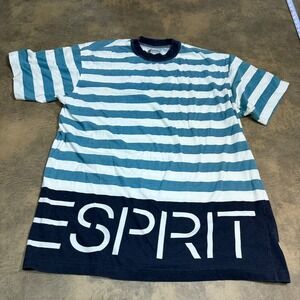 Esprit T-Shirt Mens L Blue Striped Vintage 90s Sport Graphic Tee 4111